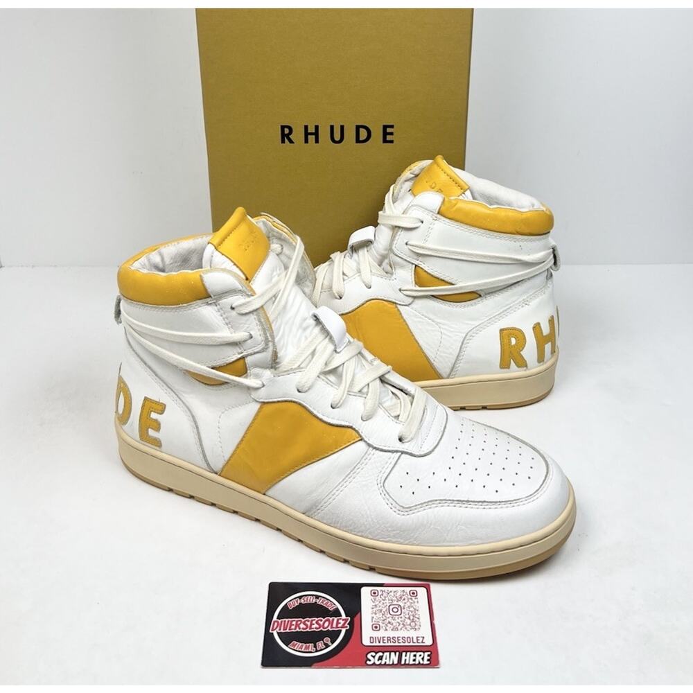 Size 10US - Rhude Yellow Rhecess Leather High Top Sneakers💛 NEW/RETAIL $745!